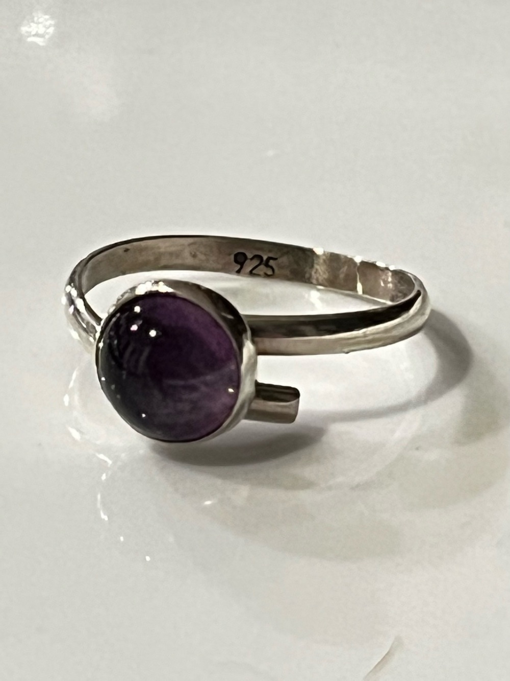 Sterling Silver Amethyst Cabochon Ring - Purple
